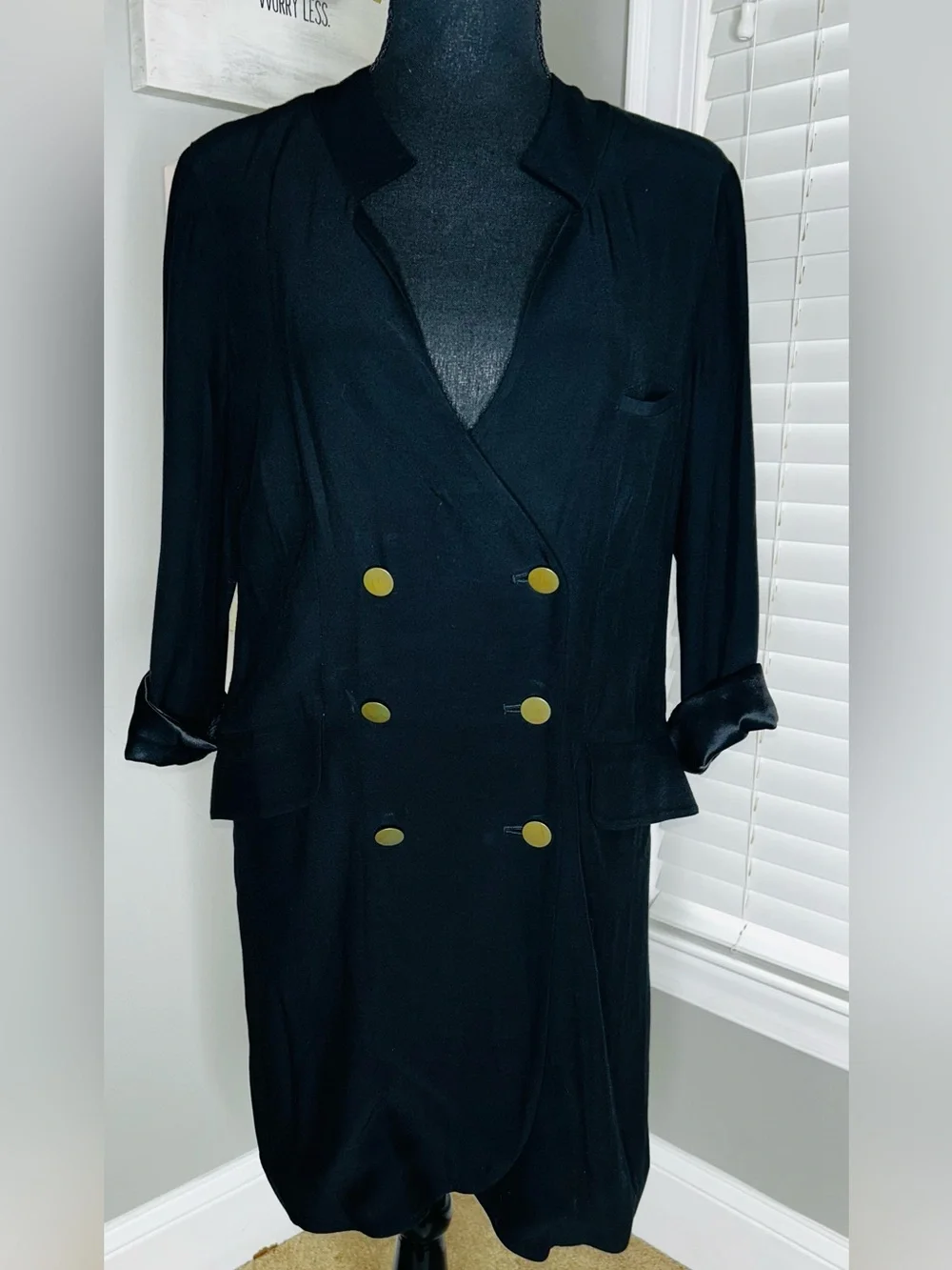 Free People Double-Breasted Black Blazer Dress with Gold Buttons Size Small